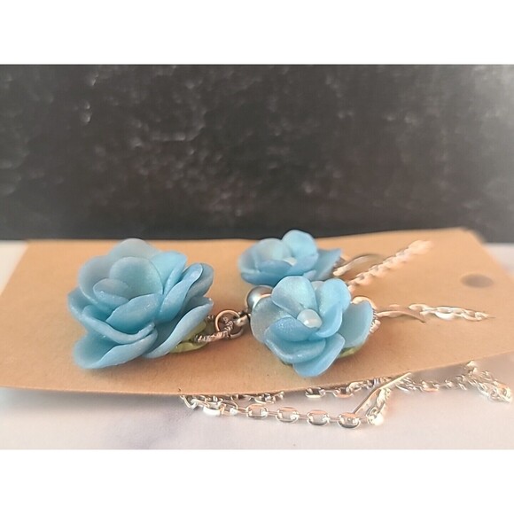 Blue Floral Polymer Clay Jewelry Set, NEW - Picture 4 of 10